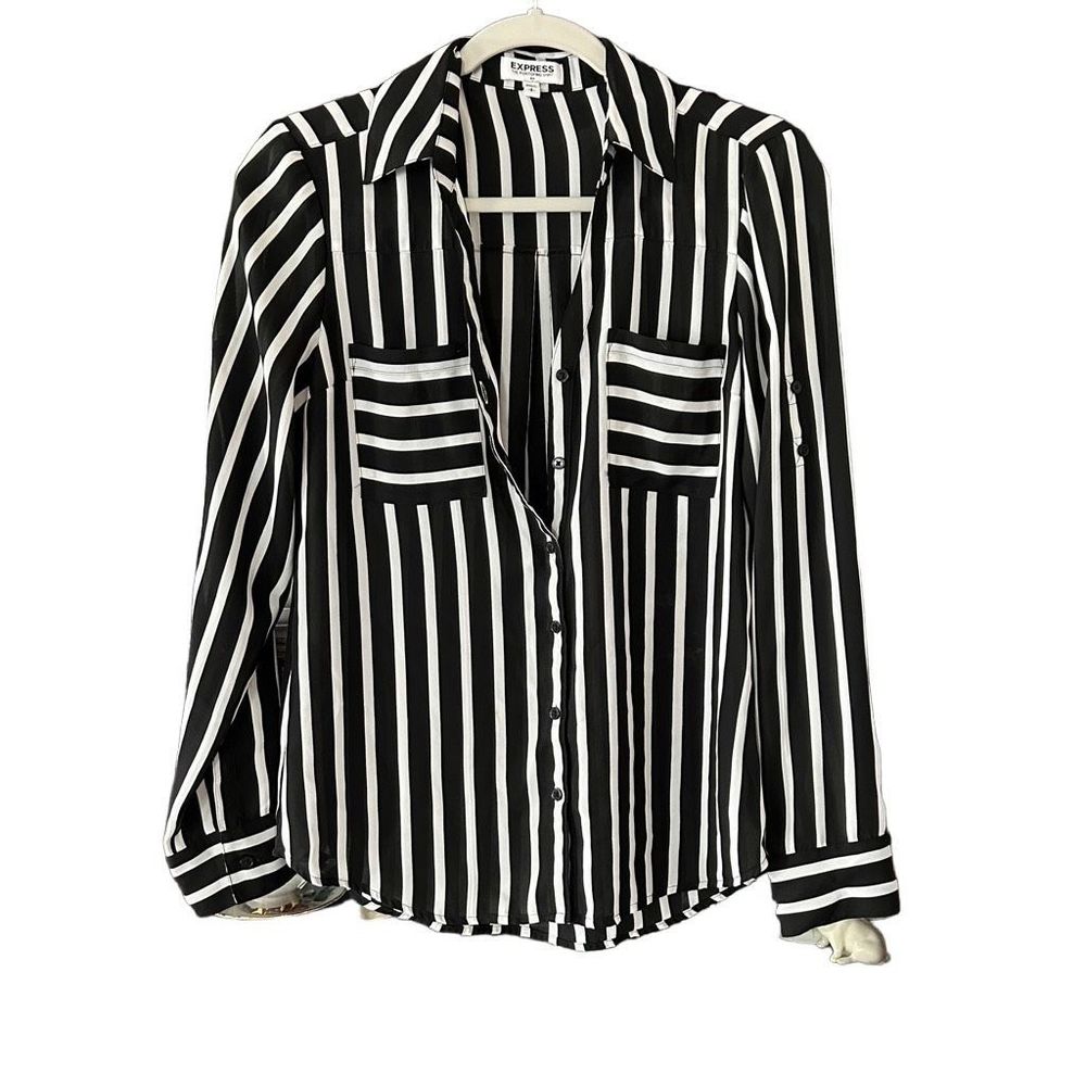 EXPRESS Black and White Vertical Striped Blouse - Size Small NWOT